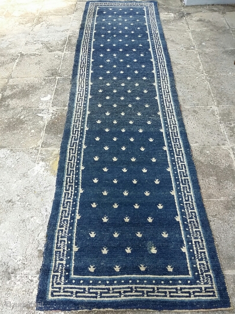 Tibet 19th C ,Runner, all-over frog foot design.
Size: 317 x 79 cm.
Condition: Excellent Condition.                   