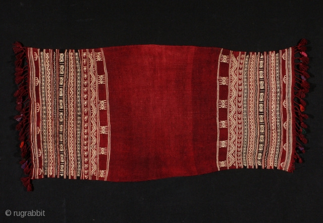 Wool Tunisian ketfiya. 34" (86 cm) long (without fringe) and 17" (43 cm) wide. There are two tiny holes and an small area of broken fringe.       