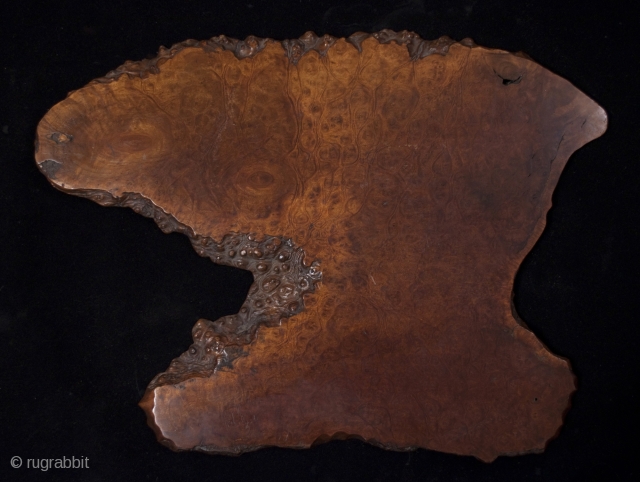 Burl base. Japan. Taisho Period. 27" by 20" by 5/8" (69 by 51 by 2 cm).                 