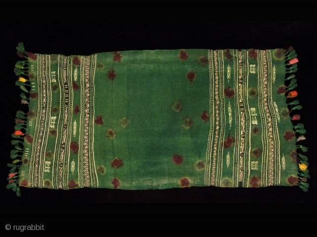 Ketfiya. Southern mountain region of Tunisia. Worn around the shoulders to protect a woman's dress from the oil in her hair. 31" by 15" (79 by 38 cm).     