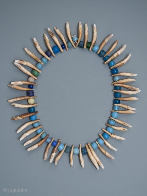Necklace,
West Sepik, Papua New Guinea.
Dog teeth, trade beads, cotton string.
16" (40.5cm) long.
Early 20th century
                   