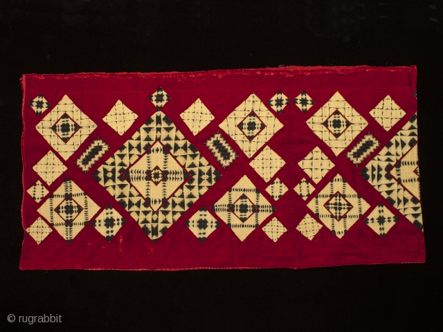 Skirt length,
Tehuantepec, Oaxaca, Mexico.
Silk velvet, cotton thread,
Mid-20th century,
108" (274 cm) long by 25" (63.5 cm) wide.
This wildly graphic skirt is unusual, as most often on these traditional traje (costume) there is a  ...