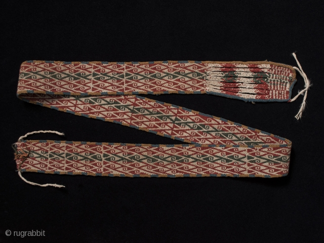 Belt from the Aymara people of Bolivia. 19th century, wool. 50" long by 2.75" wide. In great shape.               