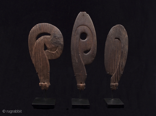 Three net floats.
Massim people, Papua New Guinea.
5.5", 6.5" and 5.75" high.
Early 20th century.
Provenance: Harry Beran, Australia; John Friede, New York.             