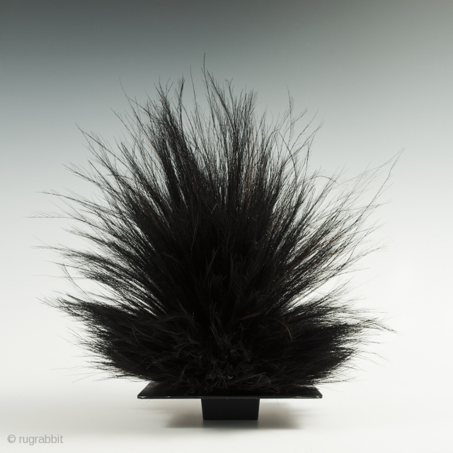 Cassowary feather headdress, Western Highlands, Papua New Guinea. Cassowary feathers, string, Mid-20th century, 16" (40.6 cm) high. This cassowary feather headdress is just placed on a black metal frog, which will be  ...