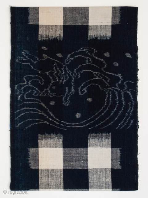 Kasuri futon cover fragment (futonji), Japan. Cotton, indigo. Meiji Period, early 20th century. 13" (33 cm) wide by 46" (117 cm) long. Very good condition, one small hole in crosshatch and 4"x.5"  ...