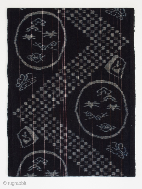 Kasuri futon cover fragment (futonji), Japan. Cotton, indigo. Meiji Period, early 20th century. 14" (35.5 cm) wide by 46" (117 cm) long. Mint condition. Ex Fifi White, Berkeley, California. A checkerboard zig  ...