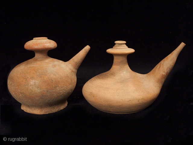 Kendi holy water vessels, East Java. Earthenware. 5.5” high.
Late 14th to early 15th century, Majahapit dynasty.                 