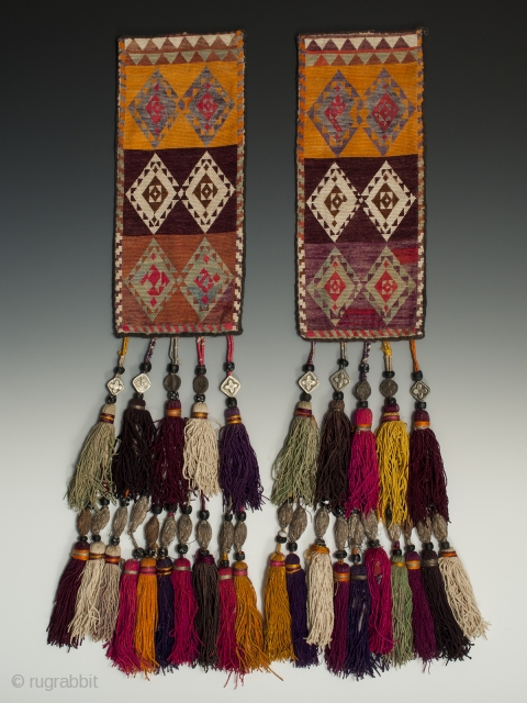 Tent hangings,
Lakai, Uzbekistan.
Cotton, silk, silver,
26" (66 cm) high by 5.25" (13.4) wide,
Early to mid 20th century
                 