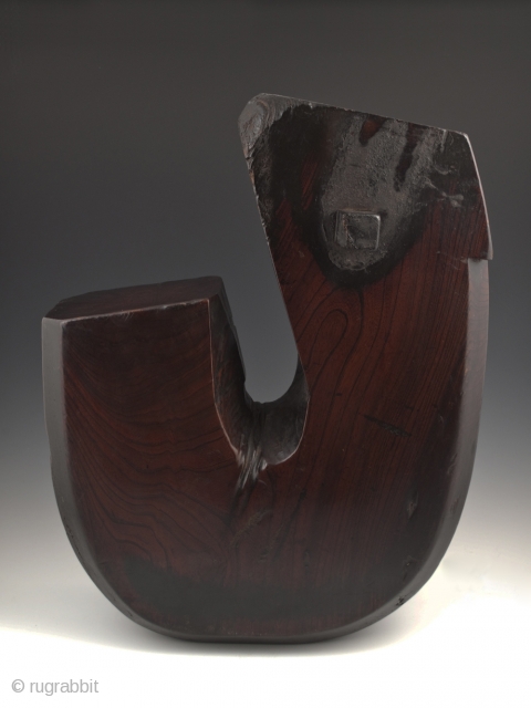 Jizai hearth hook, J type, Japan.
Keyaki wood (elm).
20" (53.3 cm) high, 16" (40.6 cm) wide, 6" (15.2 cm) thick, weight 36 lbs.
Meiji Period.
Jizai in this J form are also called ebisu, so  ...