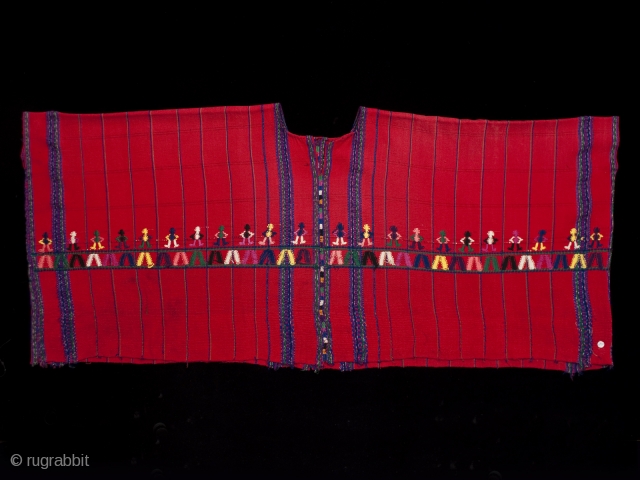 Ceremonial huipil (blouse, Patzicia village, Guatemala.
Cotton, silk.
1970s or 80s.
46" (117 cm) wide by 20" (50.8 cm) high.
Ex. private San Francisco collection

The hand-spun cotton threads used for the body of this large huipil  ...