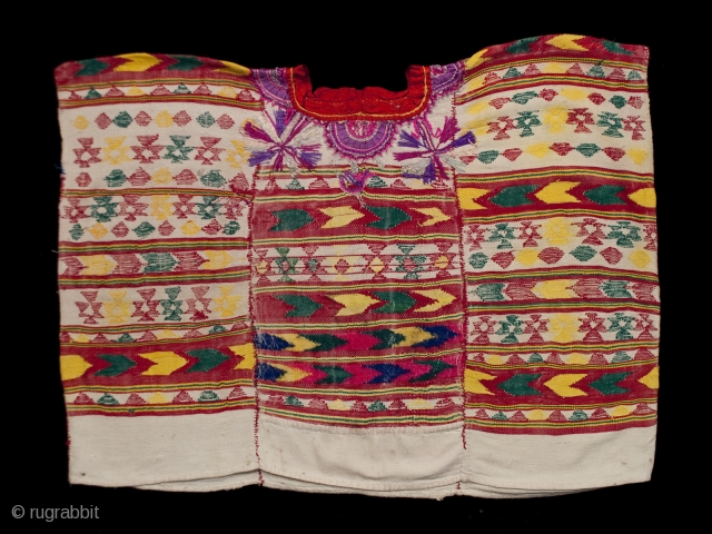 Huipil (blouse),
Sacapulas, El Quiche, Guatemala.
Cotton, silk.
1970s or earlier
31" (78.3 cm) wide by 23" (58.4 cm) high.
Ex. private San Francisco collection

The body of this huipil was hand woven on a back-strap loom in  ...