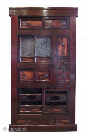 Antique Japanese Gifu Mizuya (Kitchen Chest) Persimmon Wood Accents


An antique Japanese Gifu Mizuya (kitchen chest) made of Hinoki (Cypress) and Suginoki (Cryptomeria) with Kakinoki (Persimmon) wood drawer fronts and sliding door panels.  ...