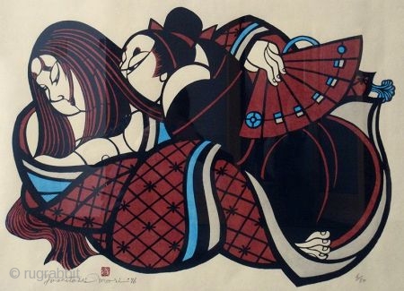 Japanese Framed Yoshitoshi Mori Print - Whispers of Love
Japanese framed print titled "Whispers of Love", by famous artist Yoshitoshi Mori (1898-1992), numbered 6/50 in its series. The print is signed in pencil  ...