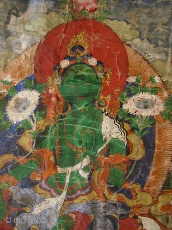 Tibetan 18th Century Green Tara Thangka
Antique Tibetan thangka painting of Green Tara, one of the manifestations of the bodhisattva of protection. The central figure of Green Tara is flanked by bodhisattvas while  ...