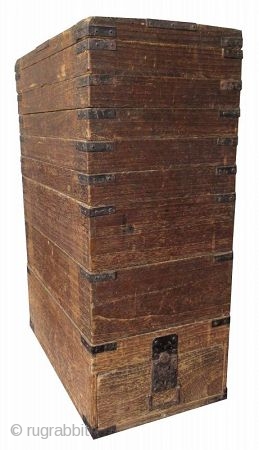 Unusual Japanese Edo Kiri Stacking Box
Unusual Japanese Kiri wood stacking box, comprised of 9 shallow compartments for the storage of calligraphy implements. The edges of each compartment are reinforced with hand-forged iron  ...