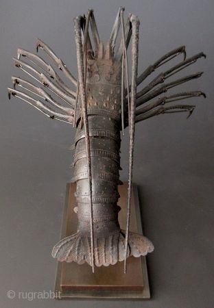 Japanese Signed Iron Jizai Okimono Articulated Spiny Lobster
Hand-forged iron Jizai Okimono articulated spiny lobster. Each iron plate is carefully repousse hammered, creating a natural realism. The lobster is fully splayed on steel  ...