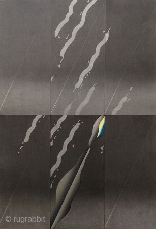 Japanese Abstract Woodblock Print by Kurosaki Akira
Japanese abstract print, titled "Flame Tracer" # 42/90 in its series. Hand signed by the artist Kurosaki Akira (b. 1937). Embossed with print studio logo. 

Akira  ...