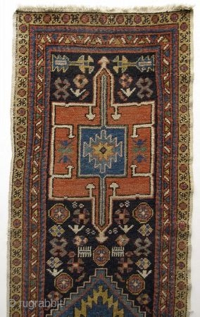 Antique Hand-Woven Karaja Azerbaijan Runner Rug

hand-woven 100% wool in a Karaja design of two large central diamond medallions flanked by Heriz style medallions, surrounded by angular and geometric floral motifs, in hues  ...