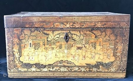 18th Century Antique Chinese Lacquered Tea Box

A delicate antique Chinese Tea Box with exquisitely decorated gilt relief. It has a pewter box lining with a glass knob. The lacquer shows images of  ...