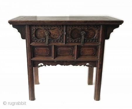 Antique Chinese Jumu Coffer Cabinet

Chinese Jumu hardwood coffer cabinet. A coffer is a strong chest or box used for keeping money or valuables safe. The front of the cabinet holds two drawers  ...