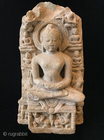 Antique Jain Sandstone Stele with a Jina

A rare Jain Indian sandstone Stele with a carved image of Buddha surrounded by his attendants from the Gujarat or Rajasthan regions. Seated figures of Jain  ...