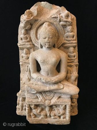 Antique Jain Sandstone Stele with a Jina

A rare Jain Indian sandstone Stele with a carved image of Buddha surrounded by his attendants from the Gujarat or Rajasthan regions. Seated figures of Jain  ...