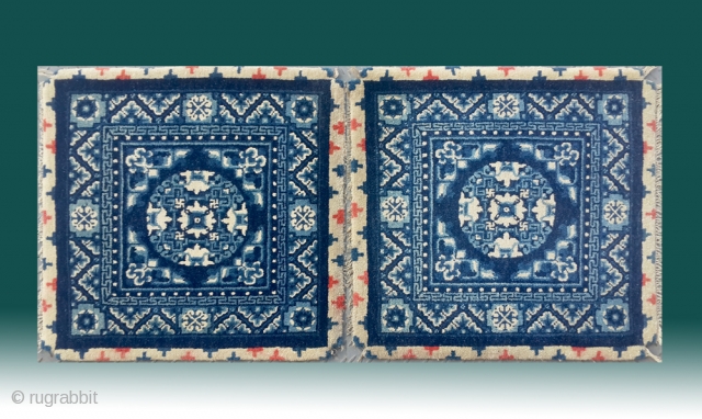 No.DX004 * Chinese Mat-Rugs. Origin: Baotou Shape: Rectangle Age: About 100 Years Old.Size: 68x68cm(2'3"x2'3") x 2.Background Color: Whites               