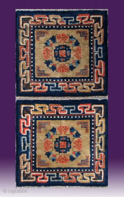 No.A0032 * Chinese Antique Mat-Rug,Size:51x53cm( 20" x 21" )x2. Origin: Ningxia. Shape: Square.Background Color: Yellows.                  