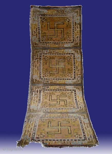 No.D8788 * Chinese Ningxia squares Rugs-Runner(Fragments),Age:18/19th Century.Size: 63 x 240cm( 2'1" x 7'10" ).Origin: Ningxia Shape: Rectangle. 
Material: 100% Wool Woven: Hand-knotted.Background Color: The Red Wood Color. 
     