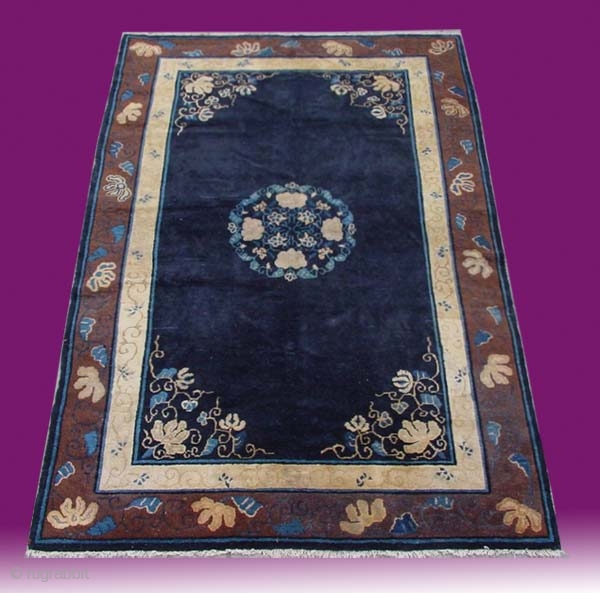 No.R051 * Chinese Antique "Old Peking" Rug, Origin: Beijing Age: Early-20th Century. Size: 176x261cm ( 5'9"x8'7" ).Shape: Rectangle  Material: 100% Wool Woven: Hand-knotted Background Color: Dark Blues , This is an  ...