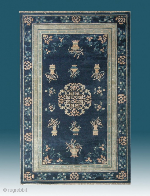 No.D011 * Chinese Antique "Old Peking" Rug . Age: Mid-19th Century Size: 146x236cm(4 ' 10 "x7 ' 9 ")  Origin: Beijing Shape: Rectangle. Background Color: Blues, This regal blue carpet has  ...