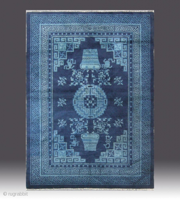 No.R145 * Chinese Antique Rug ,Origin: Baotou-Suiyuan. Age: 19th Century. Size: 135x182cm(4'5"x6').Shape: Rectangle . Background Color: Blues.                