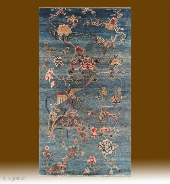 No.CL035 * Tibetan "Phoenixn & Flowers " Rug. Age:Late 19th Century. Size:80x140cm(32"x55"). Origin:Tibet. Shape:Rectangle. Background Color:Blues.wool/wool                 