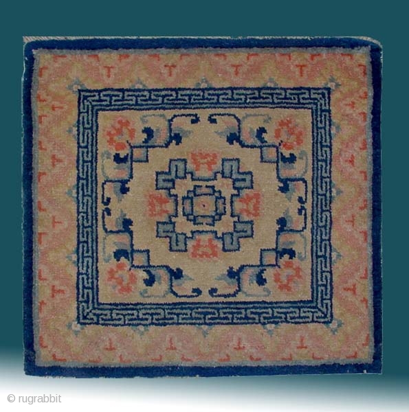 No.Lu47 * Chinese Antique Mat-Rug,Age: 19th Century Size: 58x61cm( 23" x 24" ). Origin: Baotou-Suiyuan Shape: Square.                