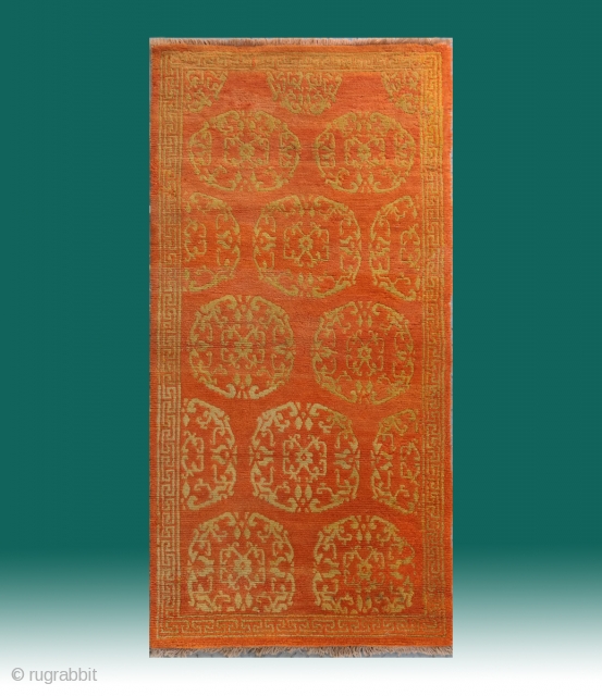 No.A0002 * Tibetan Antique " Medallion" Rug ,  Size: 86x171cm(2'10" x 5'7").Origin: Tibetan.Shape: Rectangle ,wool/wool. Background Color: Oranges , This rug features a strict medallion pattern. The medallions are comprised of  ...