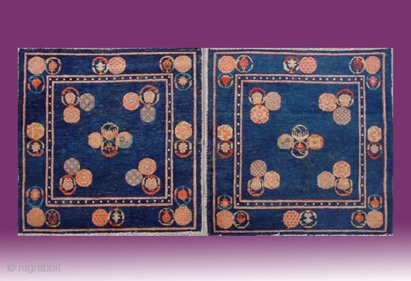 No.CL013 * Chinese Antique Ningxia Mat-Rugs.Size: 66x66cm(2'2"x2'2") x 2. Origin: Ningxia. Shape: Rectangle Material: 100% Wool Woven: Hand-knotted.Background Color: Blues. 
            