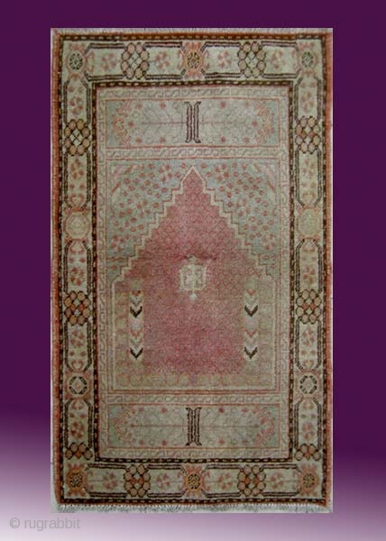 No.R133 * Chinese Khotan "Mosque" Prayer Rug , Origin: Xinjiang-Khotan. Shape: Rectangle. Size: 66x112cm(2'2"x3'8"). 
                  