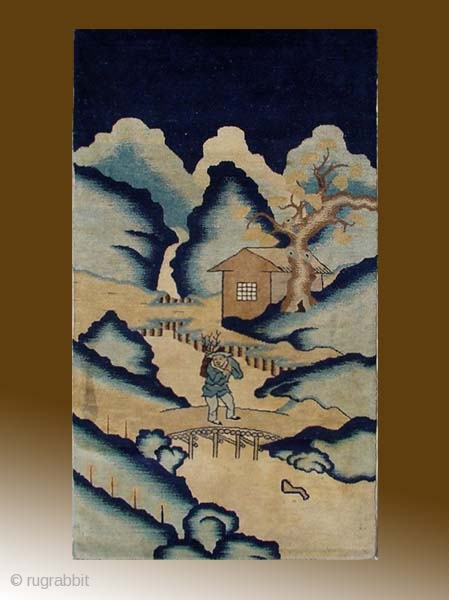 No.R074 * Chinese Antique  "Woodcutter" Rug.Size: 86x176cm(34"x69").Origin: Baotou. Shape:Rectangle.                       