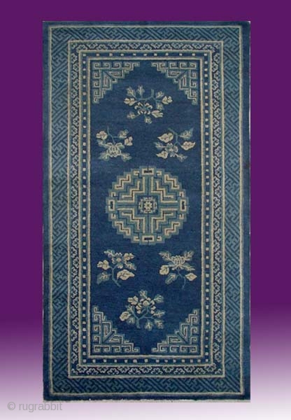 No.M45 * Chinese Antique Rug,Size: 92x176cm(36"x69").Age: 19th Century. Origin: Baotou.Shape: Rectangle.Background Color: Blues.                    