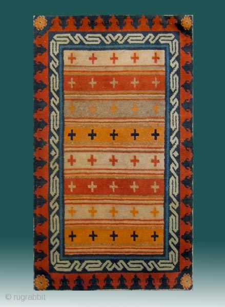 No.R140 * Tibetan Antique prayer Rug (P'ulo-thigma).Size: 61x106cm ( 24" x 42" ).Origin: Tibet. Shape:Rectangle.                  