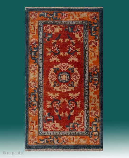 No.A0038 * Chinese Antique Rug , Size:63x117cm(25"x46").Origin: Baotou-Suiyuan.Shape: Rectangle. Background Color: Reds.                     