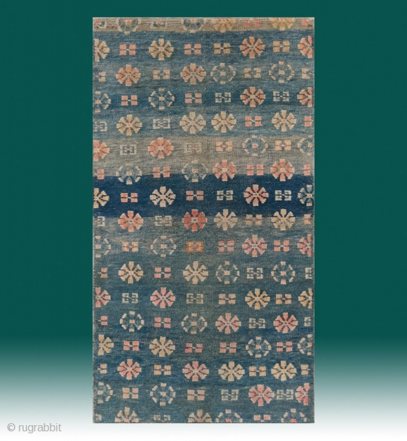 No.A0049 * Tibetan Antique “Chrysanthemum Design”  Rug,Age:19th Century.
Size:70x128cm(28"x51"),Origin:Tibet. Shape: Rectangle,Background Color: Blues.wool/wool                    