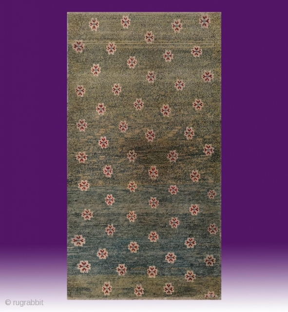No.A0050 * Tibetan Antique “Chrysanthemum Design” Rug,Age:19th Century. Size:81x148cm(32"x58"),Origin:Tibet. Shape: Rectangle,Background Color: Greens.wool/wool                    