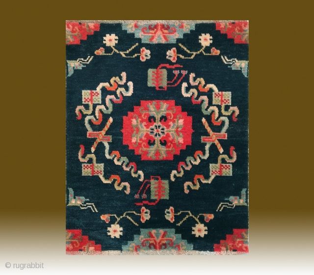 No.CL002 * Tibetan Antique "Eight Treasure Pattern" Rug/Mat. Size:57x72cm(22x28"). Origin: Tibet. Shape: Rectangle.Background Color: Blues. wool/wool.                 