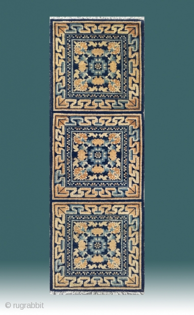 No.R166 * Chinese Ningxia Temple Mat-Rugs(Runner) from Tibet.  Origin:Ningxia. Age:19th Century. Size:60x174cm(2'x5'9"). Shape:Rectangle. Background Color: Yellow and Blues.              