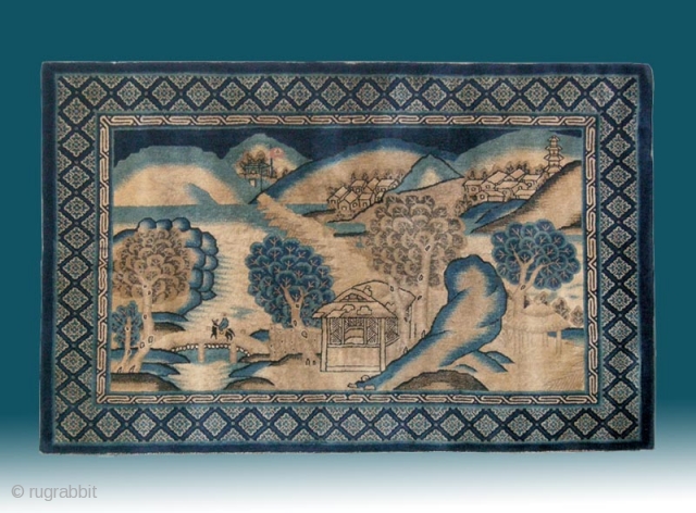 No.D9098 * Chinese Antique "Landscape" Rug .Age: 19th Century. 
Size: 123x187cm(4'x6'2").Origin: Baotou-Suiyuan Shape: Rectangle. 
Background Color: Camel Colors.               