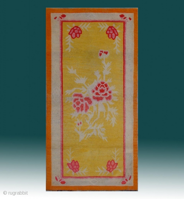 No.X0024 * Tibetan Antique Khaden Rug.  Origin: Tibet. Size:98x190cm(3'3"x6'3"). 
Shape: Rectangle. Background Color:Yellows.wool/wool. 
                  