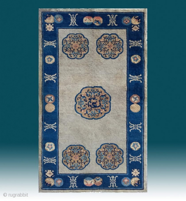 No.X0007 * Chinese Antique Beijing Rugs "Dragon". Age: Early-20th Century. Origin: Beijing  Size: 120x206cm (3'11"x6'9").Shape: Rectangle. Background Color: Off-whites,lvory.             