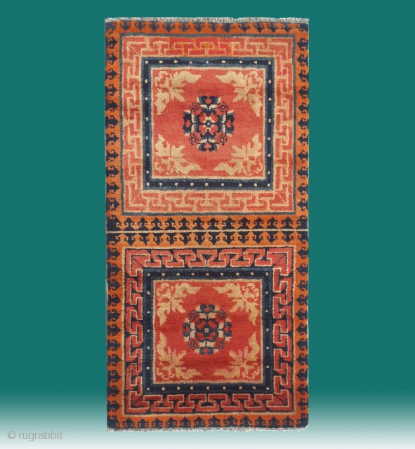 No.R171 * Chinese Antique Mat-Rug(Runner) from Tibet. Age:Late-19th Century.
Size:66x134cm(2'2"x4'5").Origin:Baotou-Suiyuan Shape:Rectangle.Background Color:Reds.                      